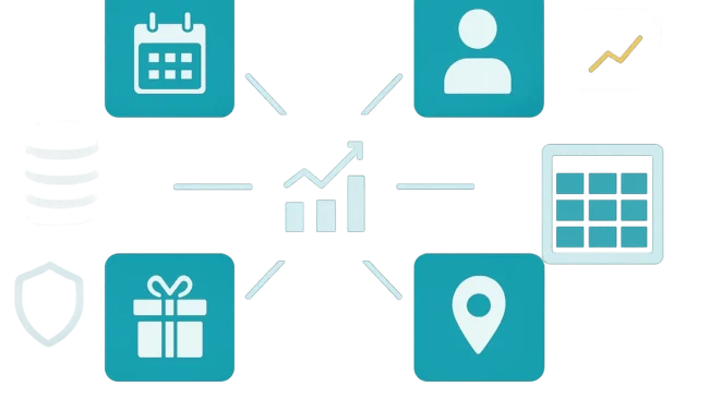 Power BI Semantic Model Best Practices: Star Schema, DAX, and Performance Central sales fact table connected to date, customer, product, and region dimensions in a structured Power BI semantic model illustration.