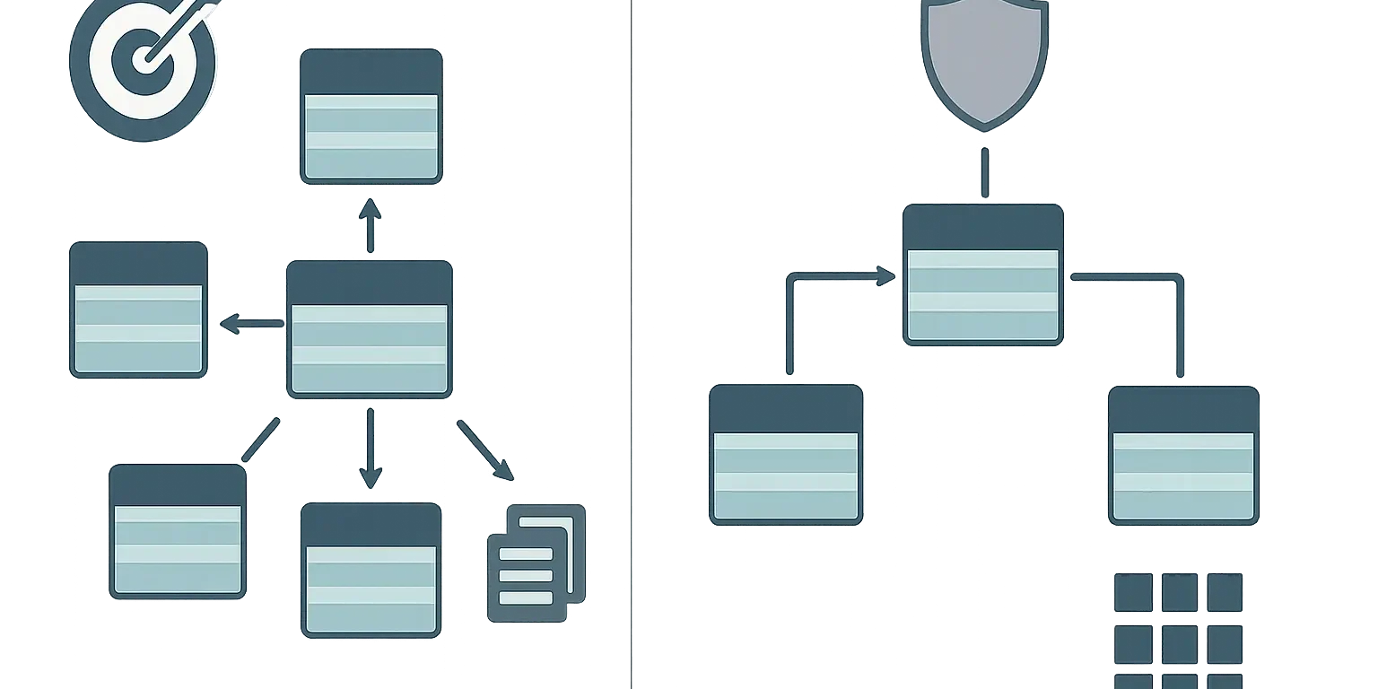 Star Schema vs Snowflake Schema in Power BI Poster comparing a direct Power BI star schema with a snowflake design that routes product hierarchy filters through additional related tables.