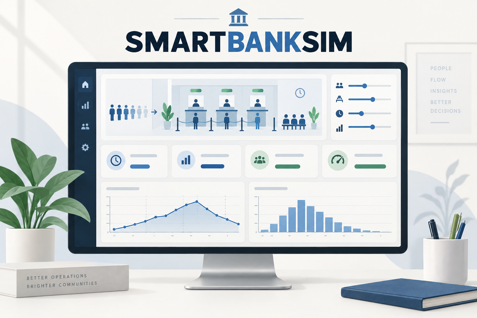 SmartBankSim bank queue simulation and staffing analytics project visualization